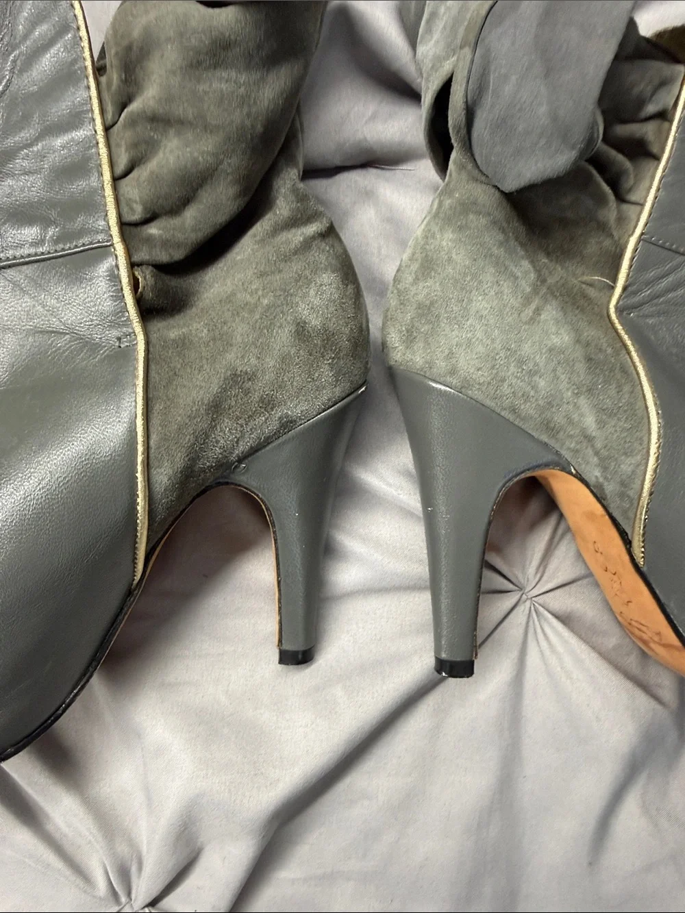 Aldo - Women's Gray Suede & Leather Ankle Boots with Tie Detail - Size 37 (6.5/7